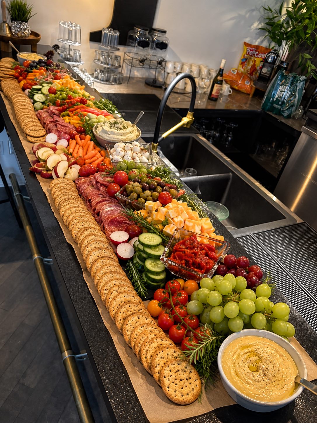 Longue table de grignotines sur comptoir