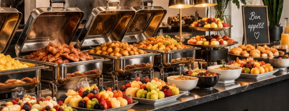 Buffet chaud et fruits frais dressés par Matthew Bond