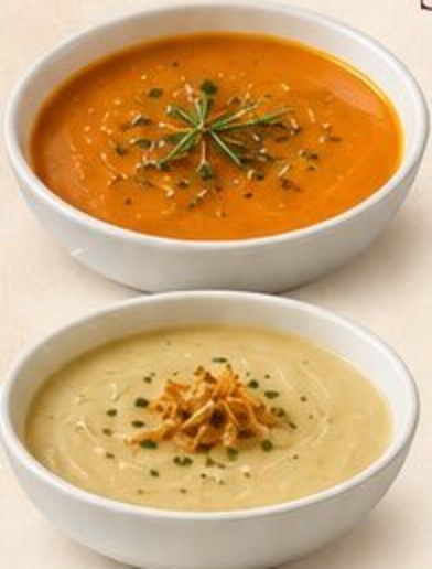 Velouté de courge et crème de poireaux